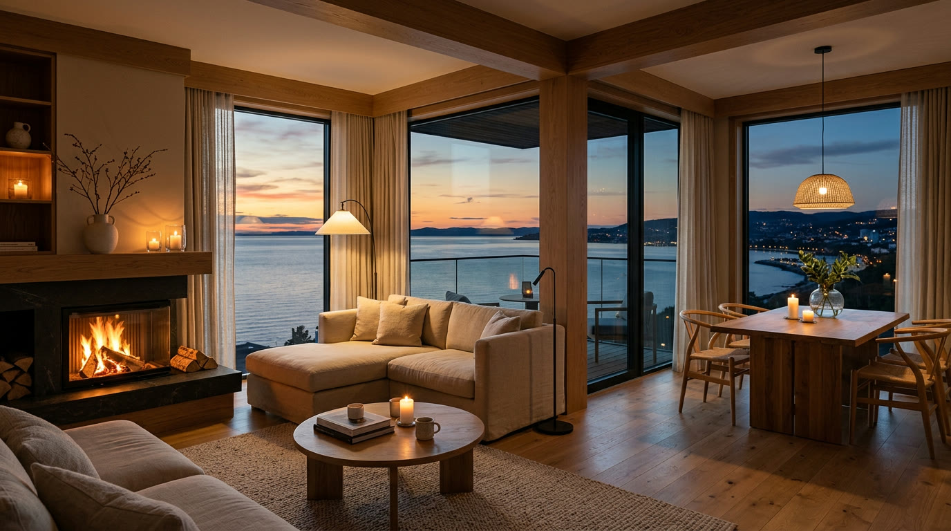 Nordhaven Signature Suite living room with panoramic sea view