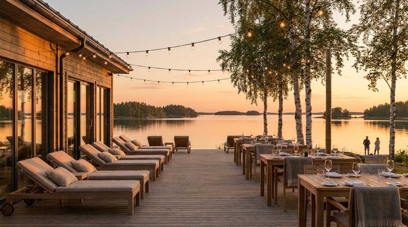 Nordhaven Hotel summer terrace on the Baltic waterfront